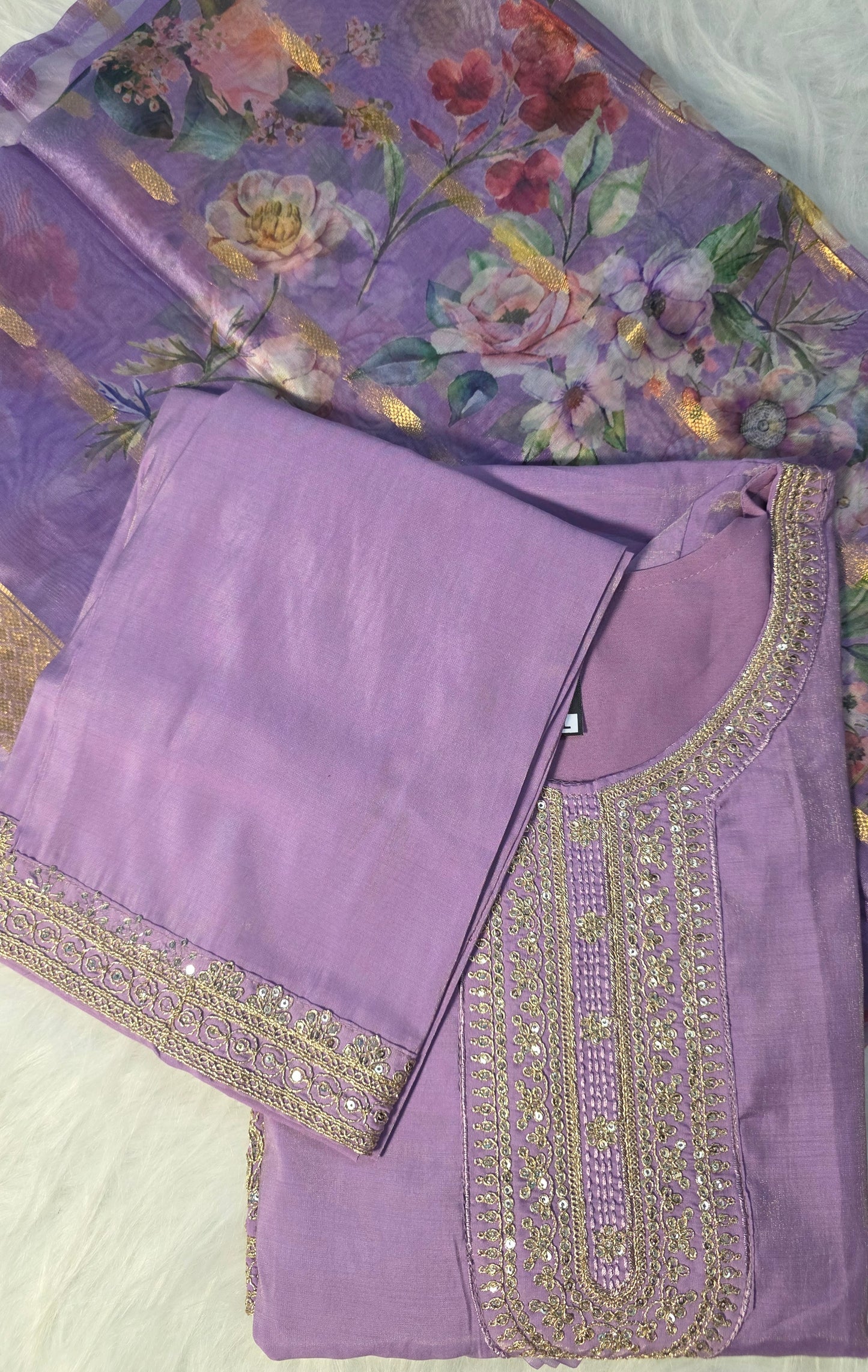 Lavender Elegance Embroidered Suit Set