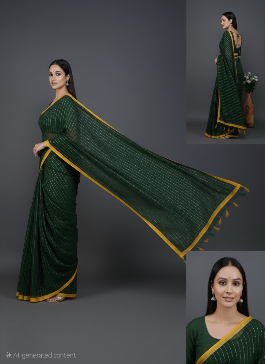 Olive Glow Sequin Saree
