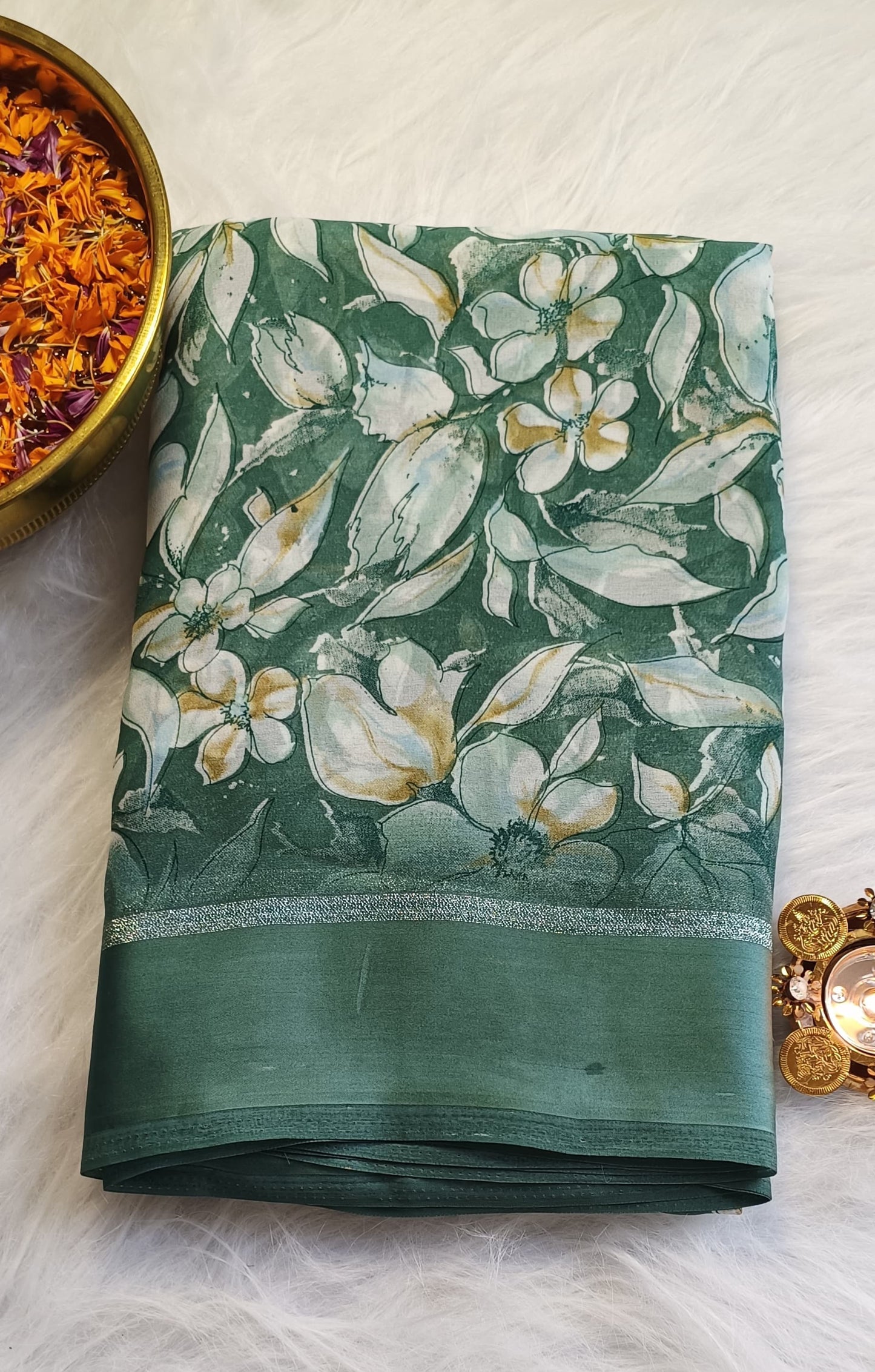 Green Blossom Soft Silk
Printed Saree