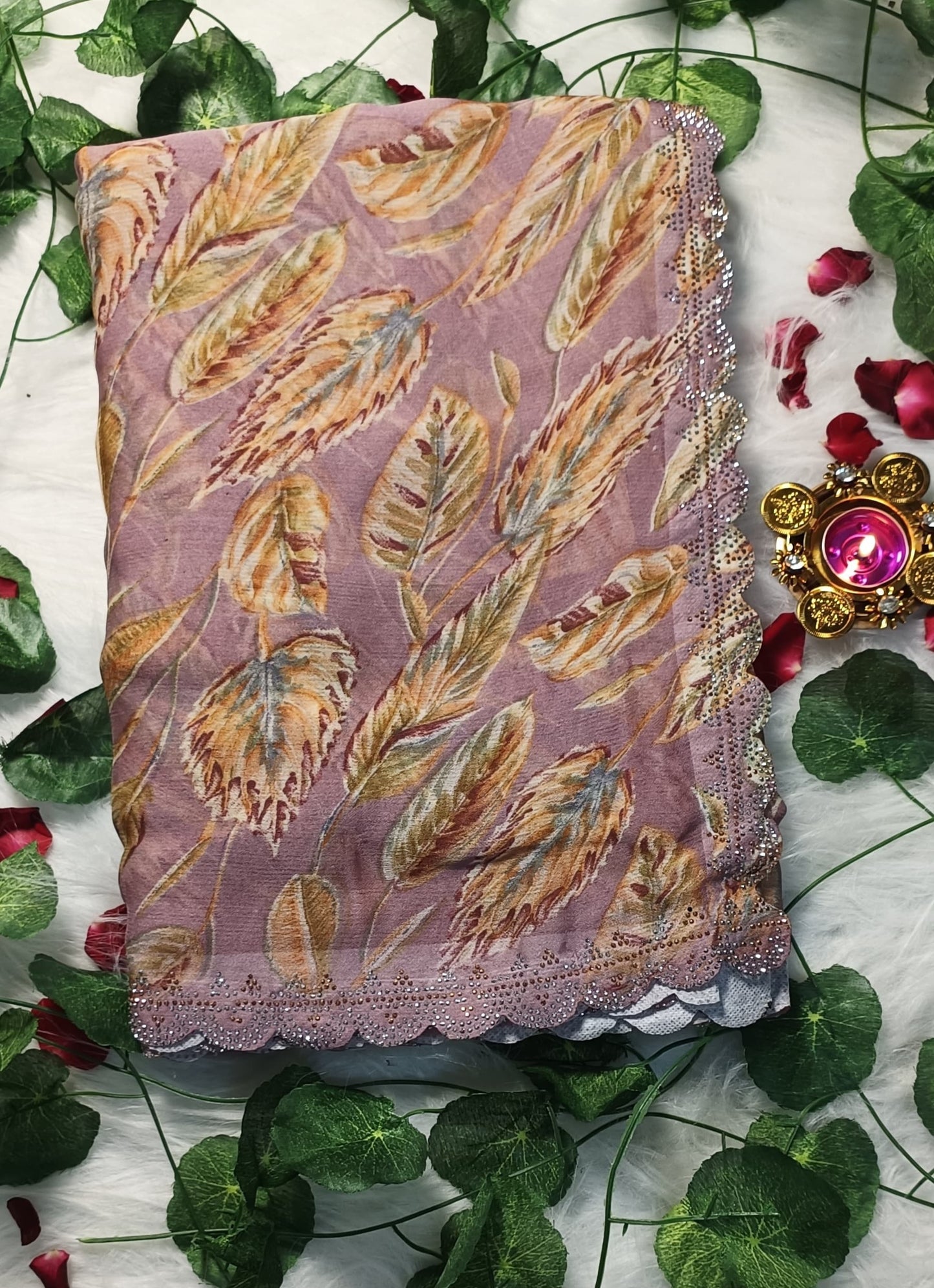 Dusky Rose Feather Luxe Saree