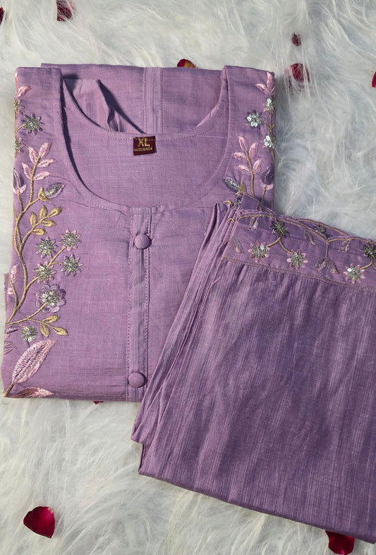 Lavender Embroidered Kurta Set