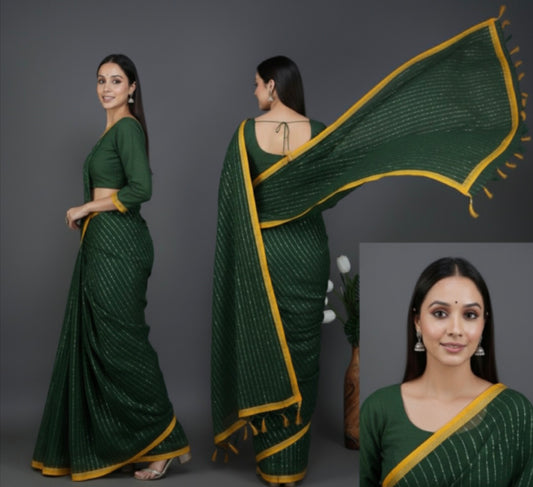 Emerald Sparkle Stripes Saree