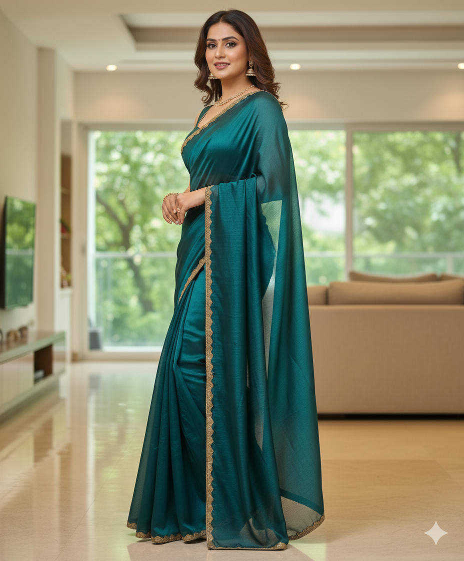 Deep Teal Handwoven Silk Saree