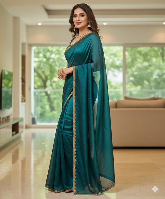 Deep Teal Handwoven Silk Saree
