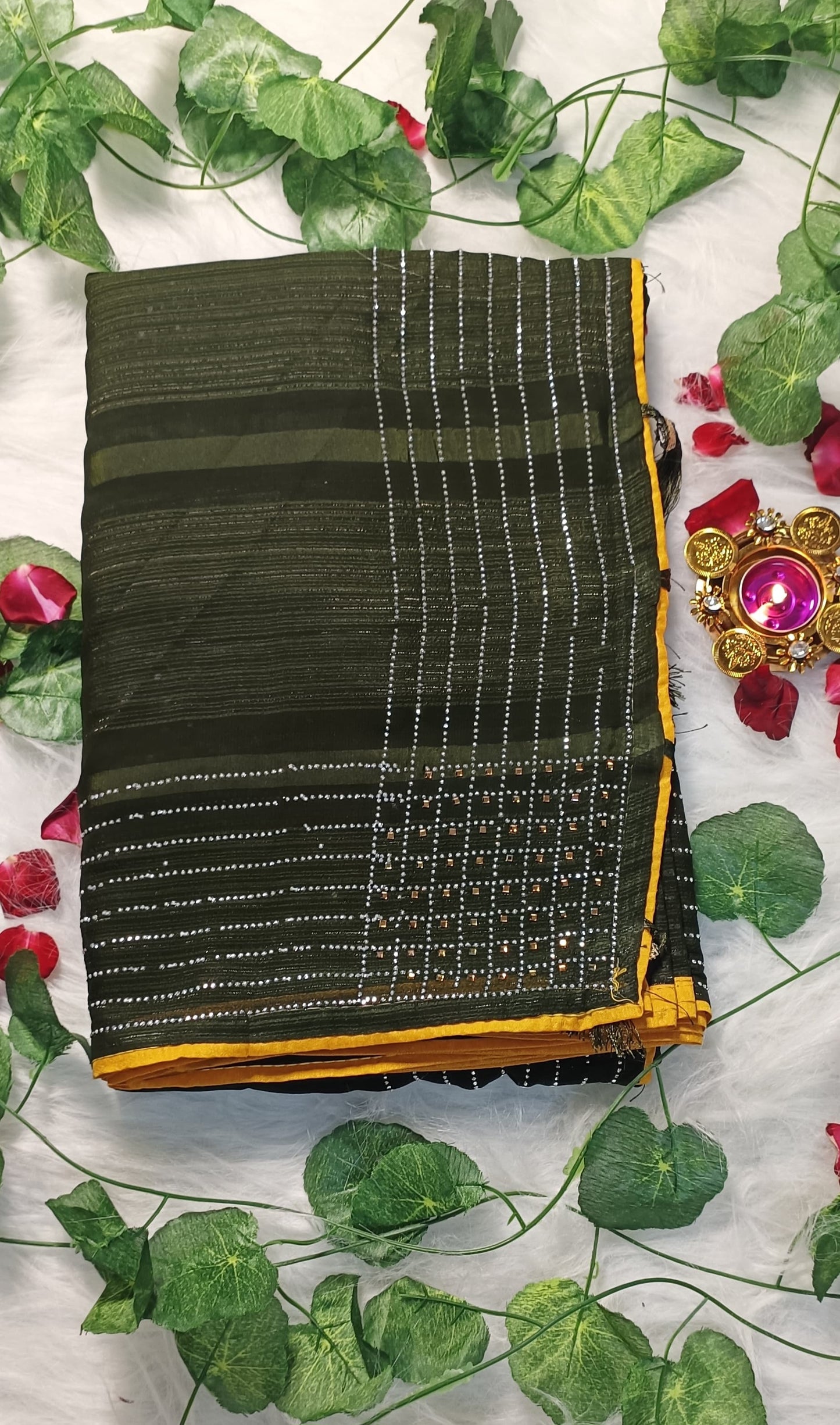 Olive Glow Sequin Saree