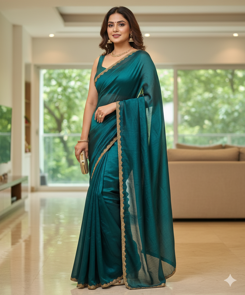 Deep Teal Handwoven Silk Saree