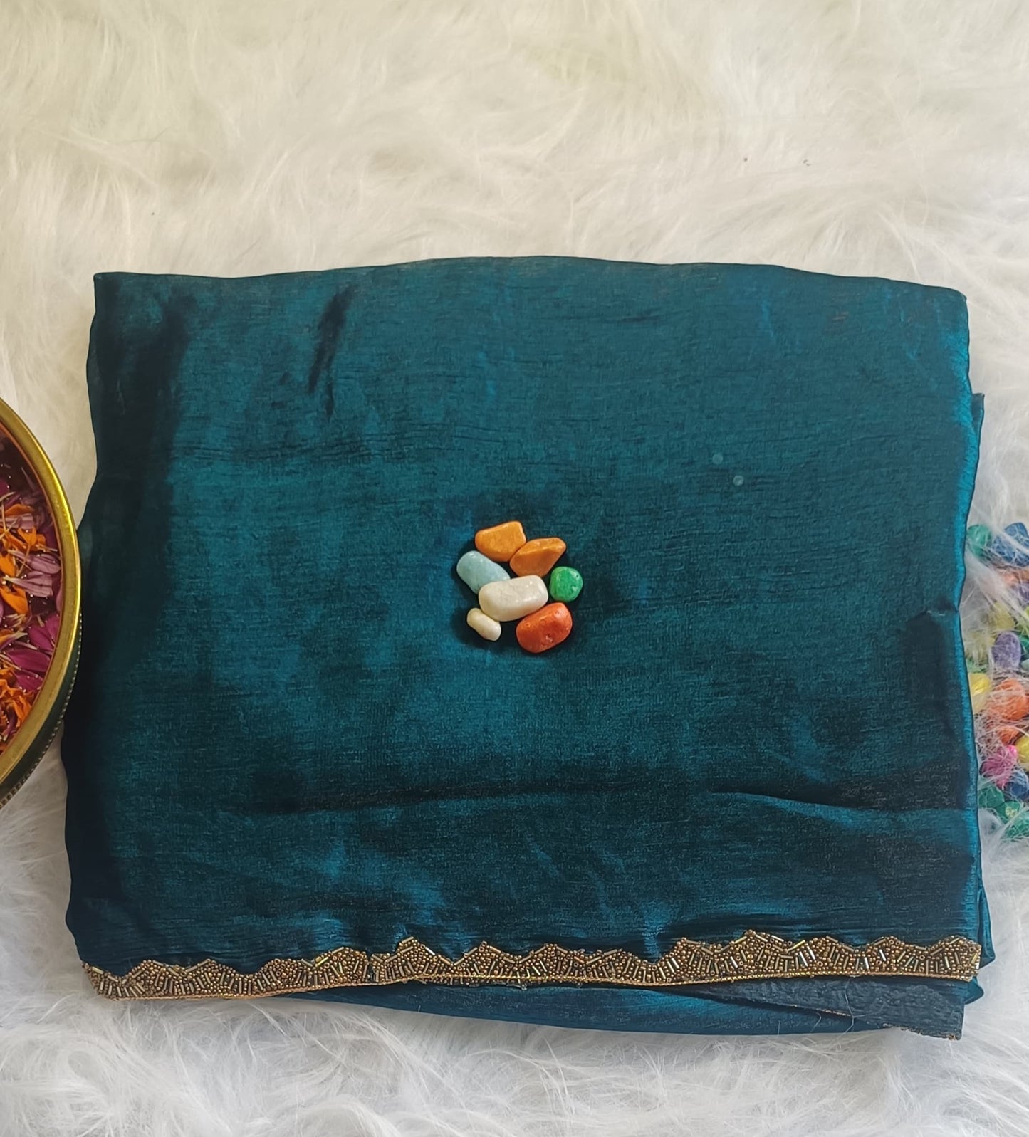Deep Teal Handwoven Silk Saree