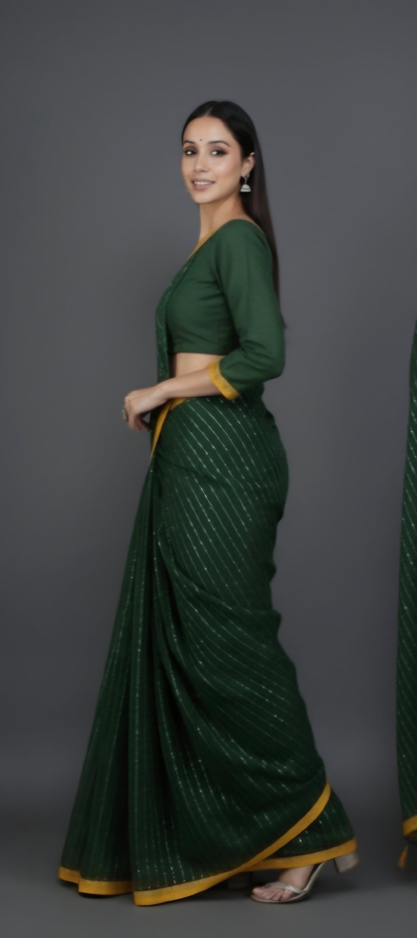 Emerald Sparkle Stripes Saree