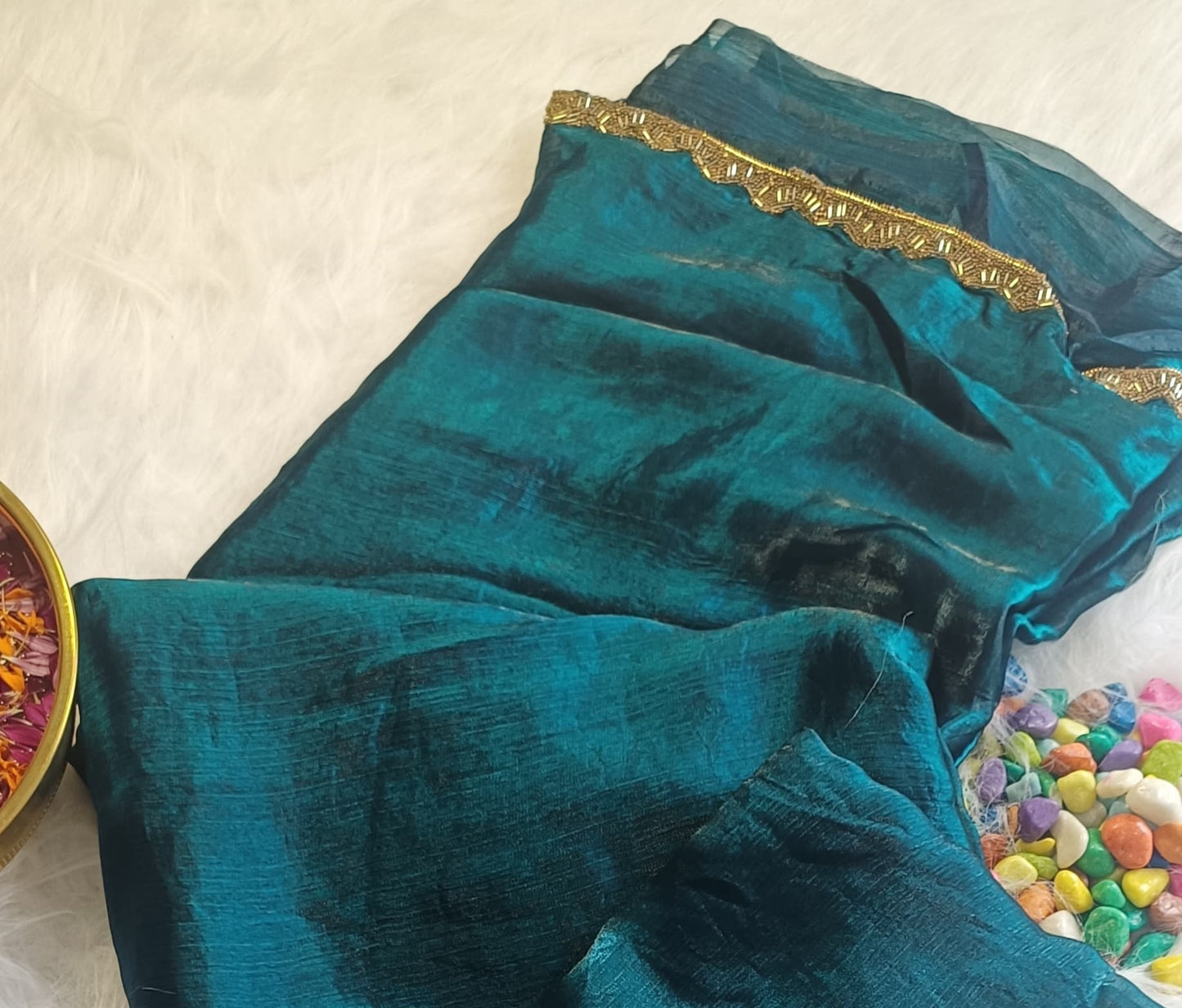 Deep Teal Handwoven Silk Saree