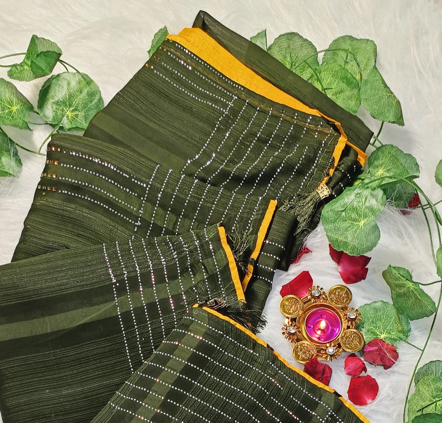 Olive Glow Sequin Saree