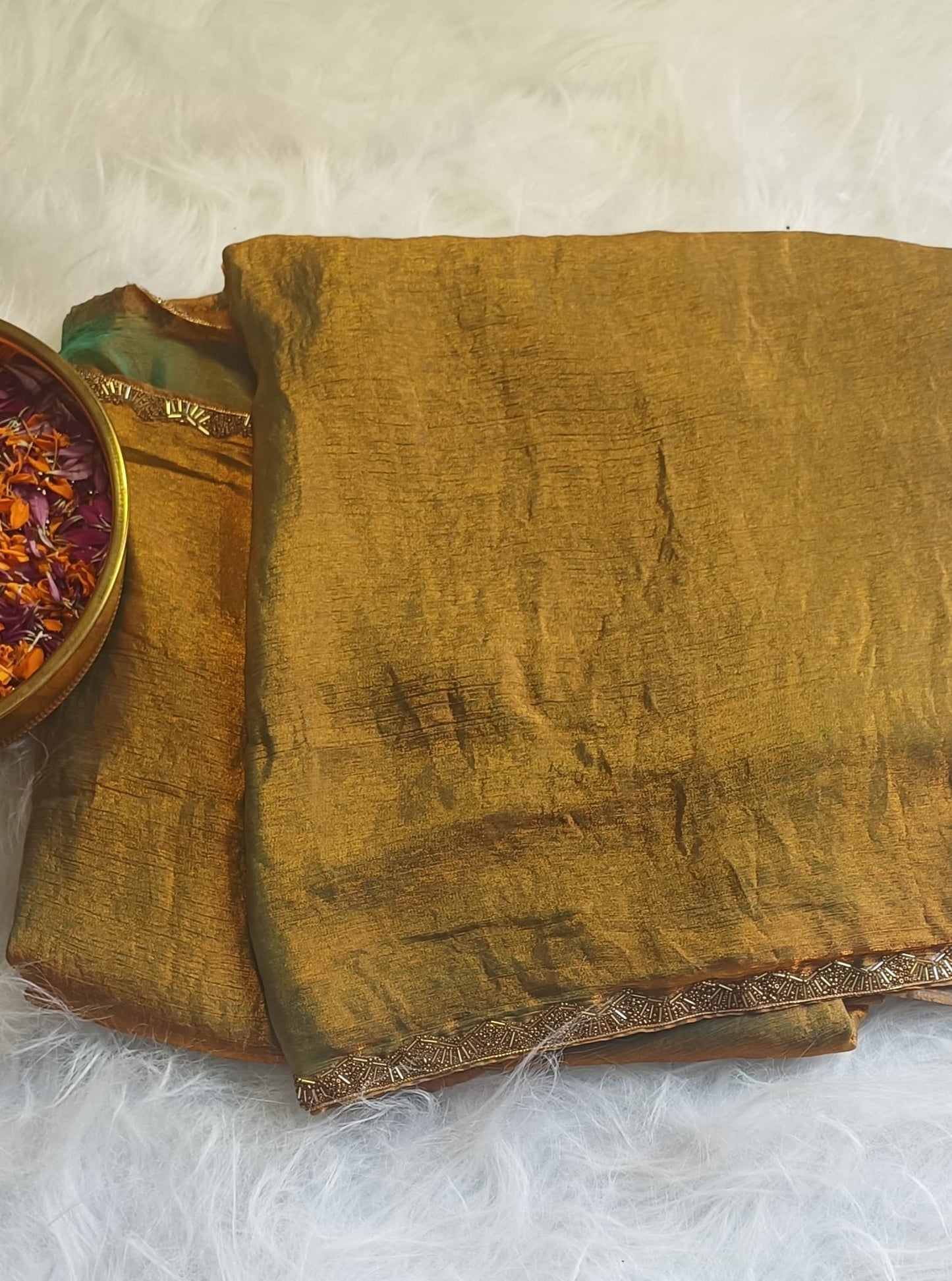 Antique Gold & Olive Dual-Tone Silk Saree