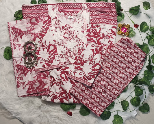Elegant Peach & White Cotton Suit Set
