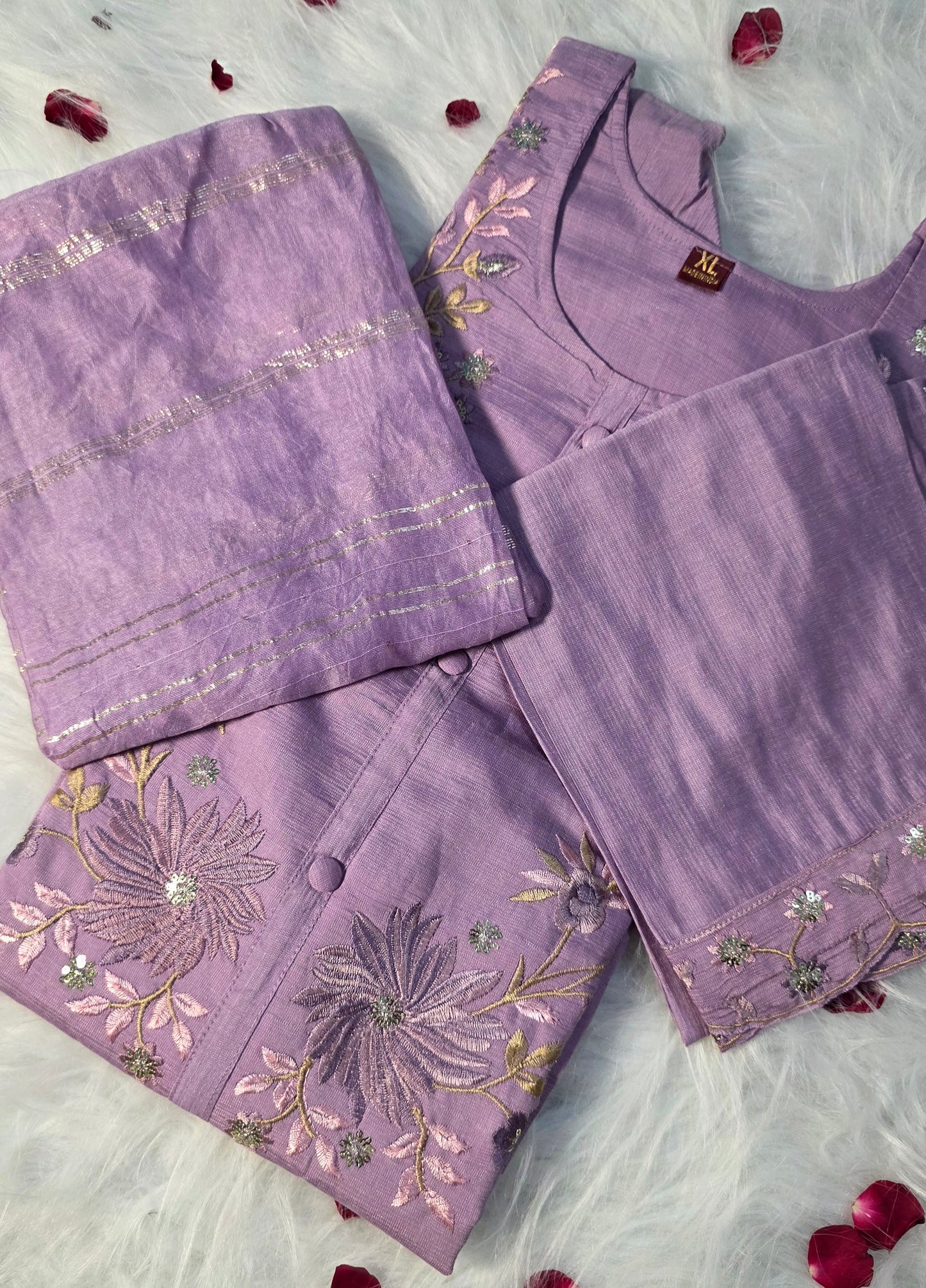 Lavender Embroidered Kurta Set