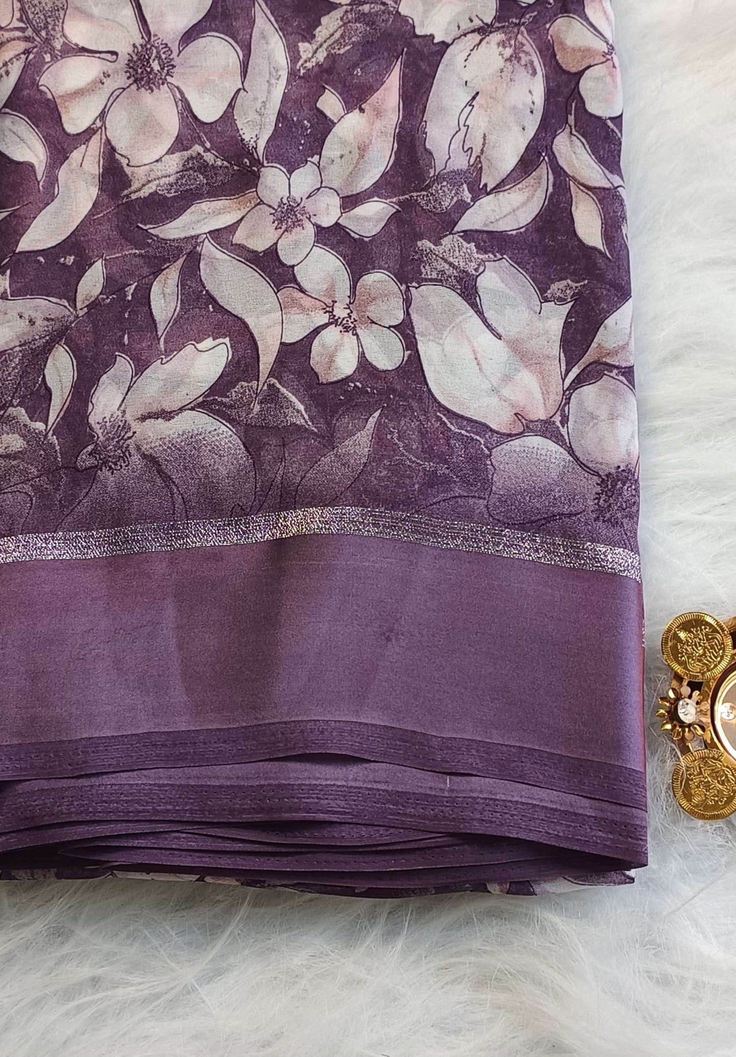 Purple Blossom Soft Silk
Printed Saree