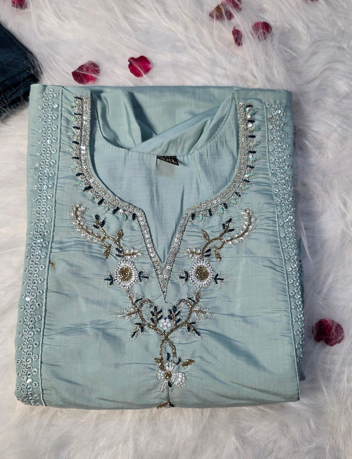 Elegant Sky Blue Embroidered Suit Set