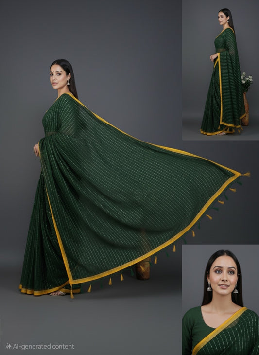 Olive Glow Sequin Saree