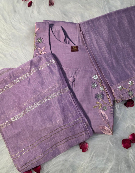 Lavender Embroidered Kurta Set