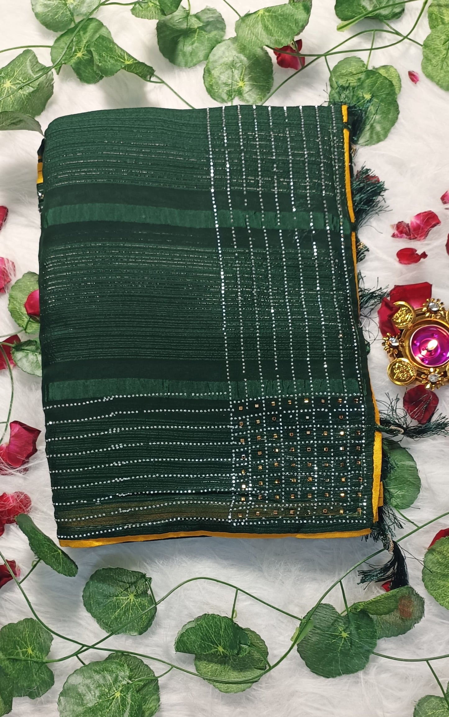 Emerald Sparkle Stripes Saree