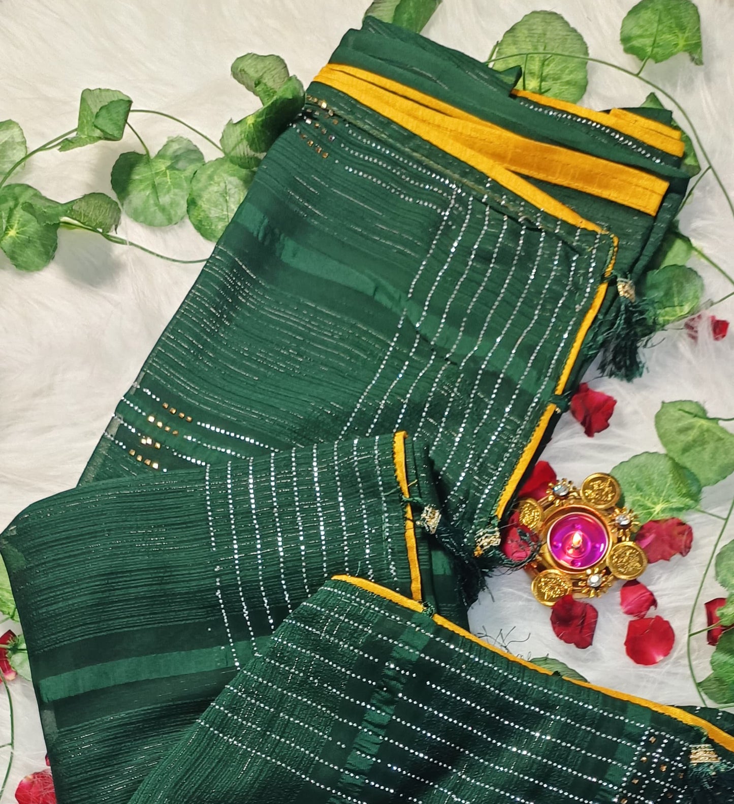 Emerald Sparkle Stripes Saree