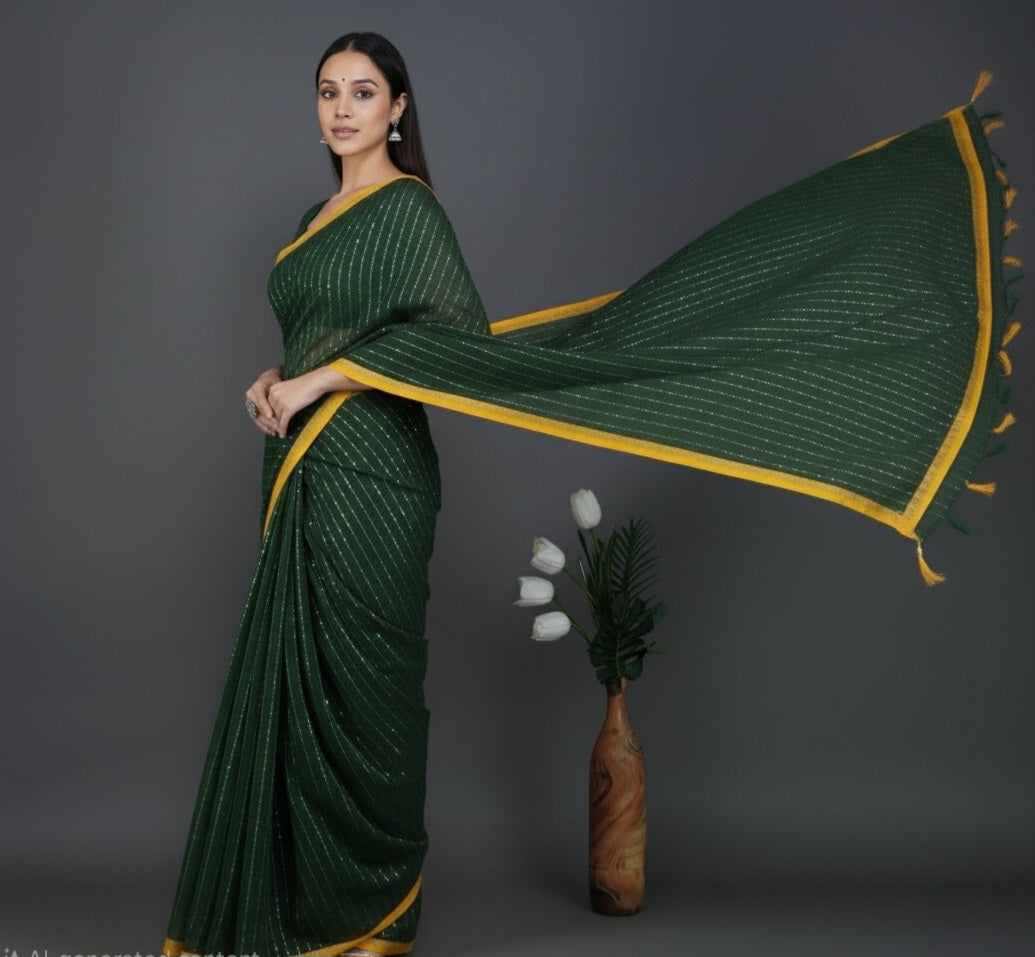 Emerald Sparkle Stripes Saree
