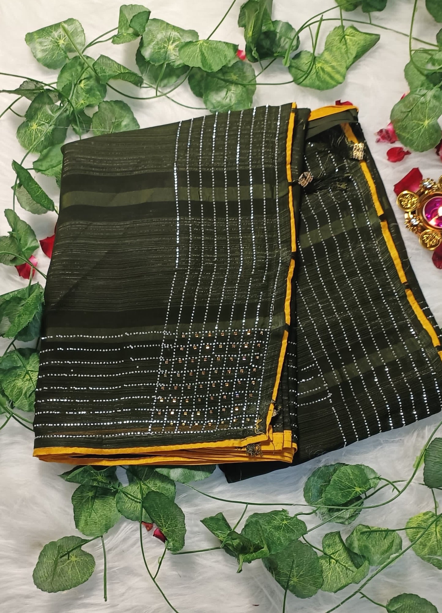Olive Glow Sequin Saree