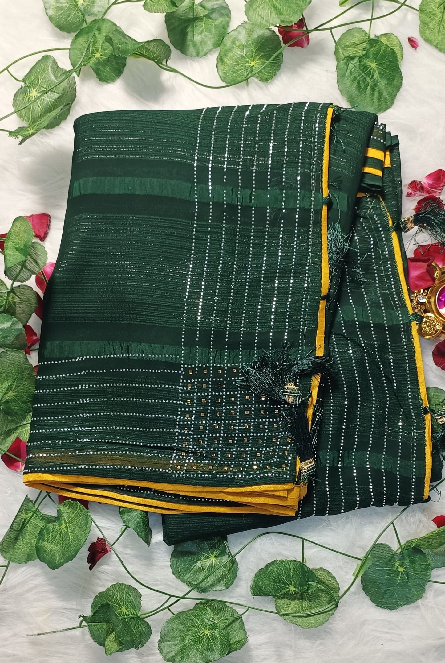 Emerald Sparkle Stripes Saree