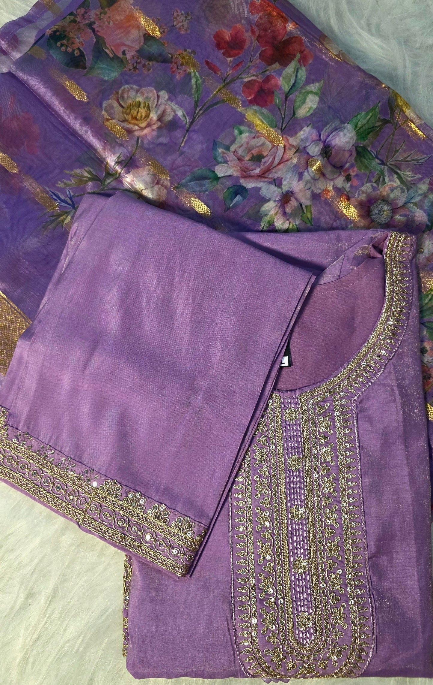 Lavender Elegance Embroidered Suit Set