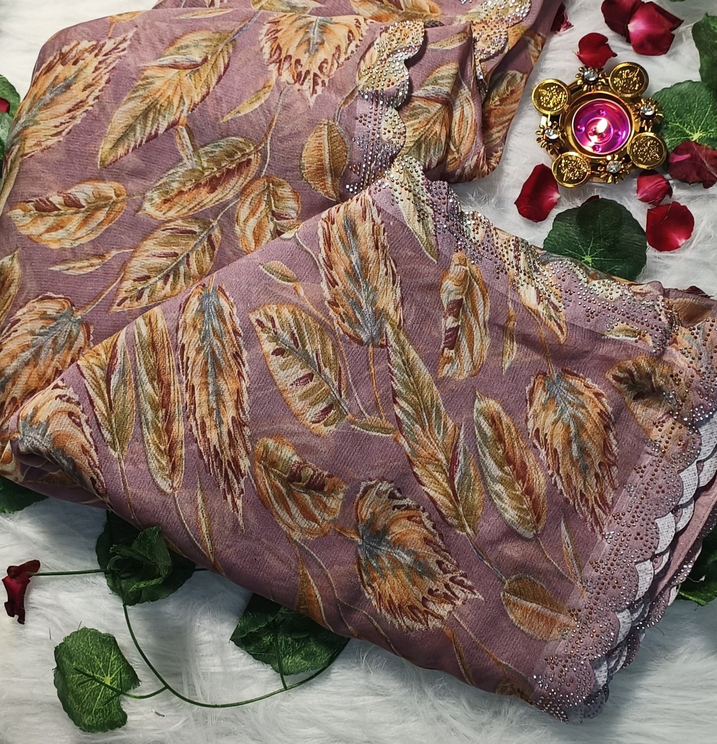 Dusky Rose Feather Luxe Saree