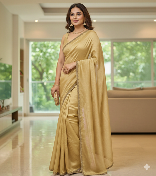 Antique Gold & Olive Dual-Tone Silk Saree