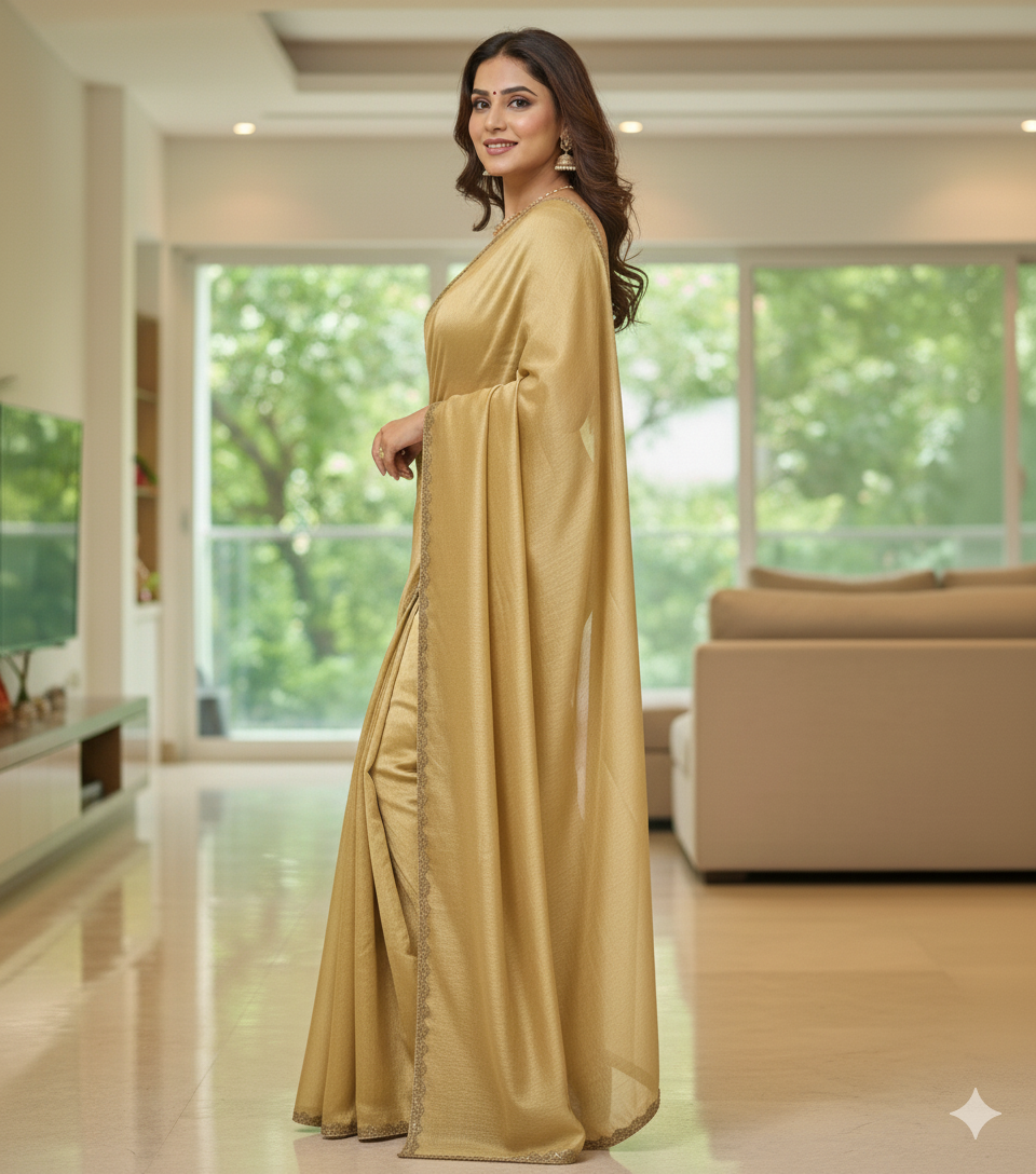 Antique Gold & Olive Dual-Tone Silk Saree
