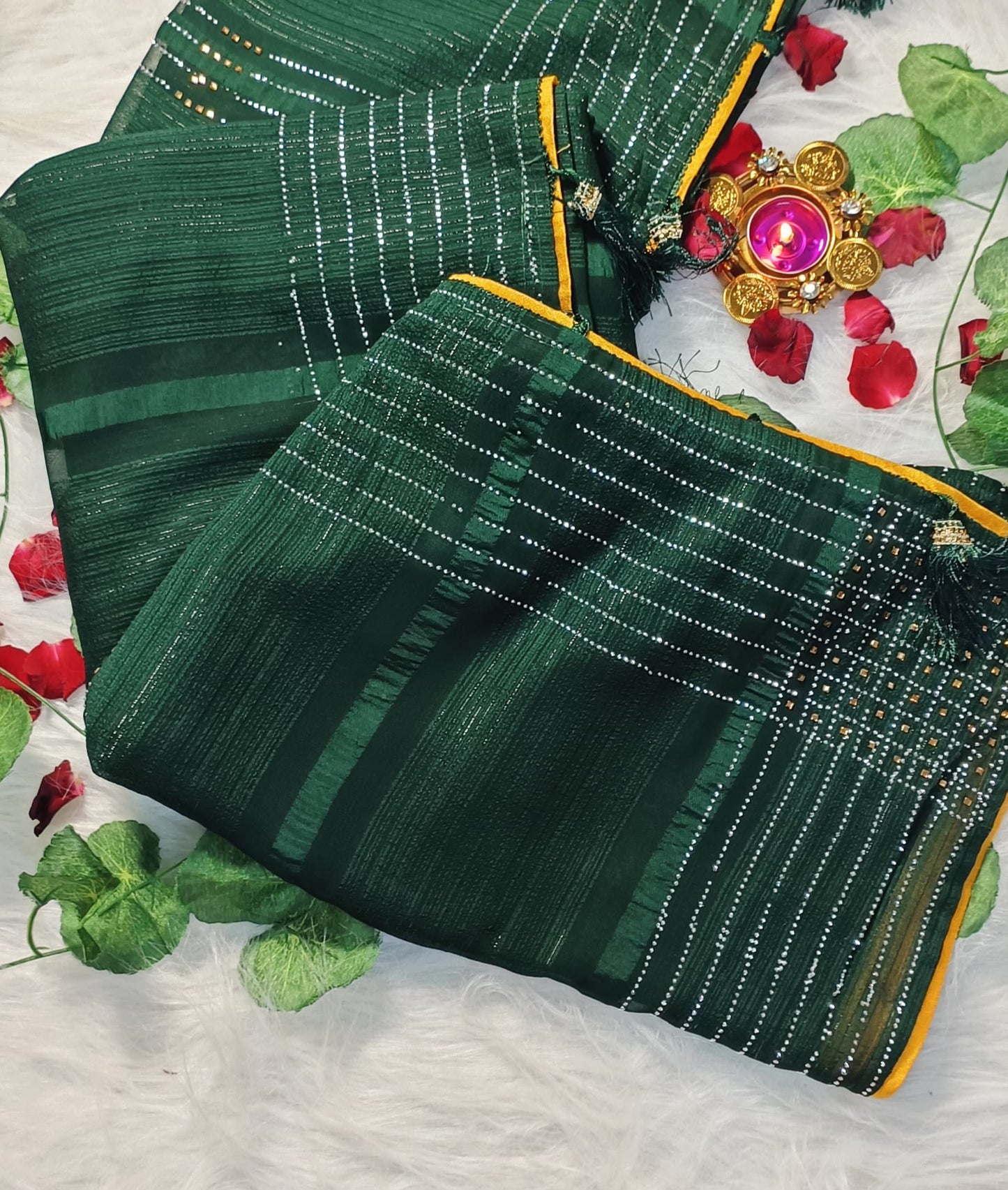 Emerald Sparkle Stripes Saree