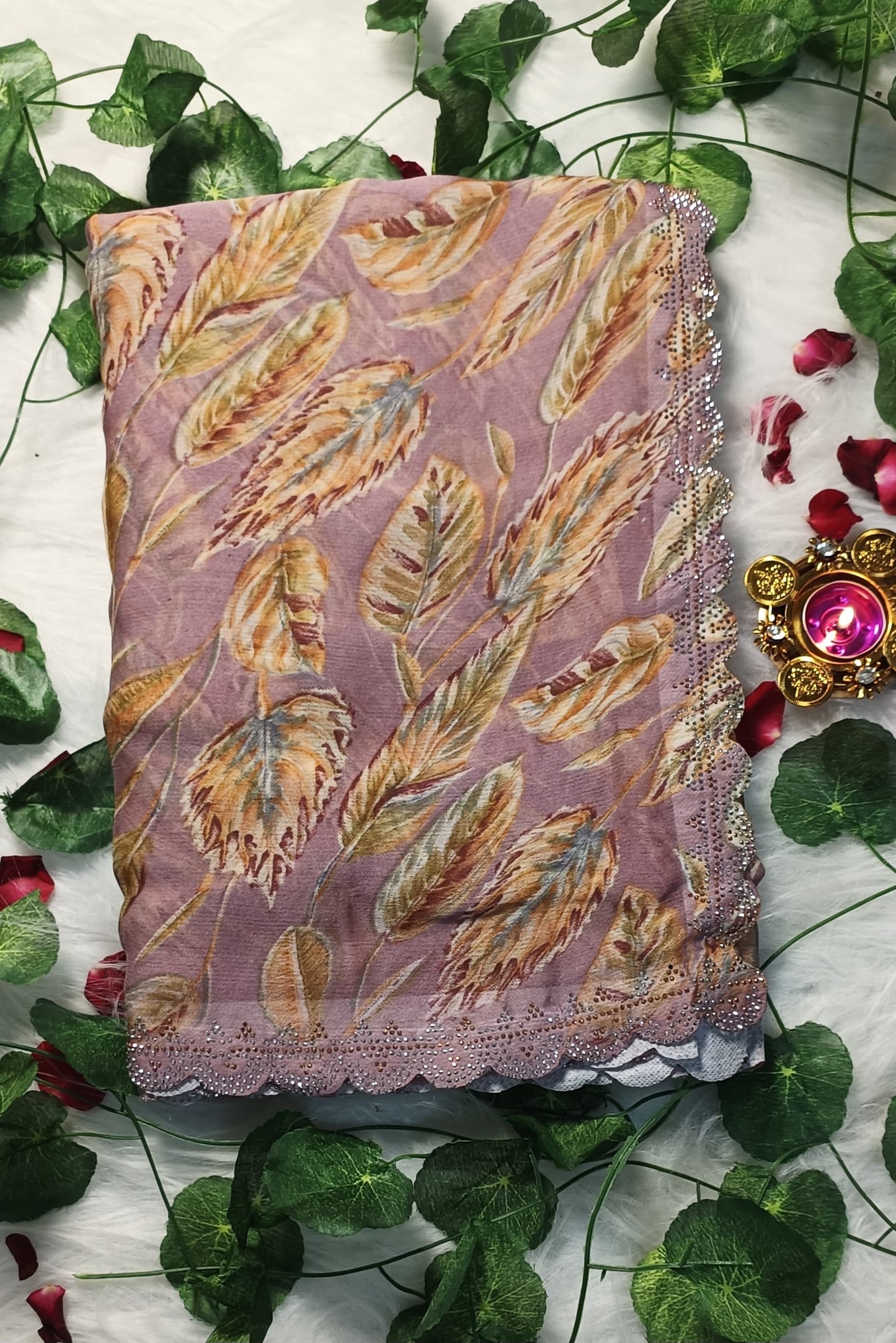 Dusky Rose Feather Luxe Saree