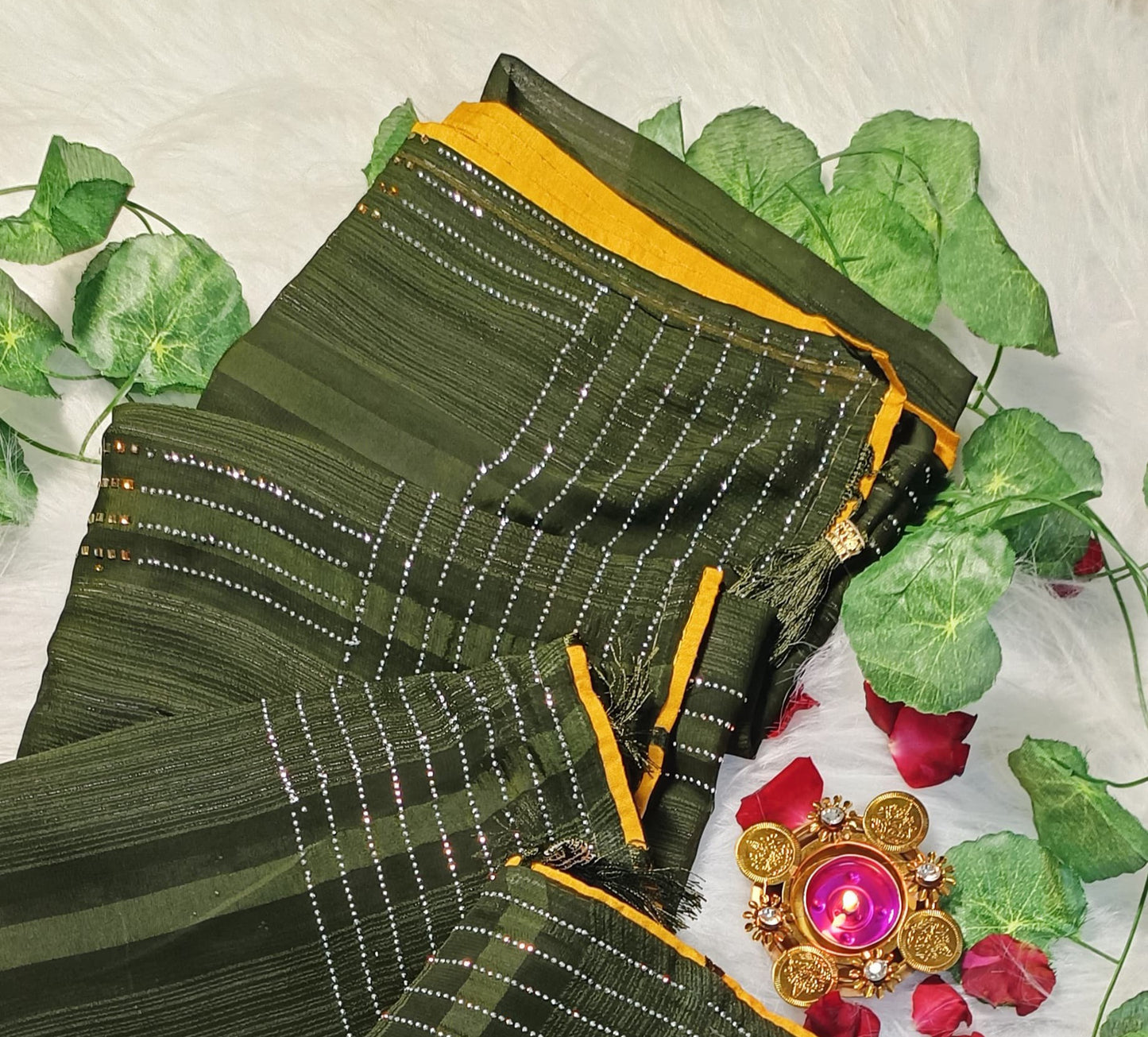 Olive Glow Sequin Saree
