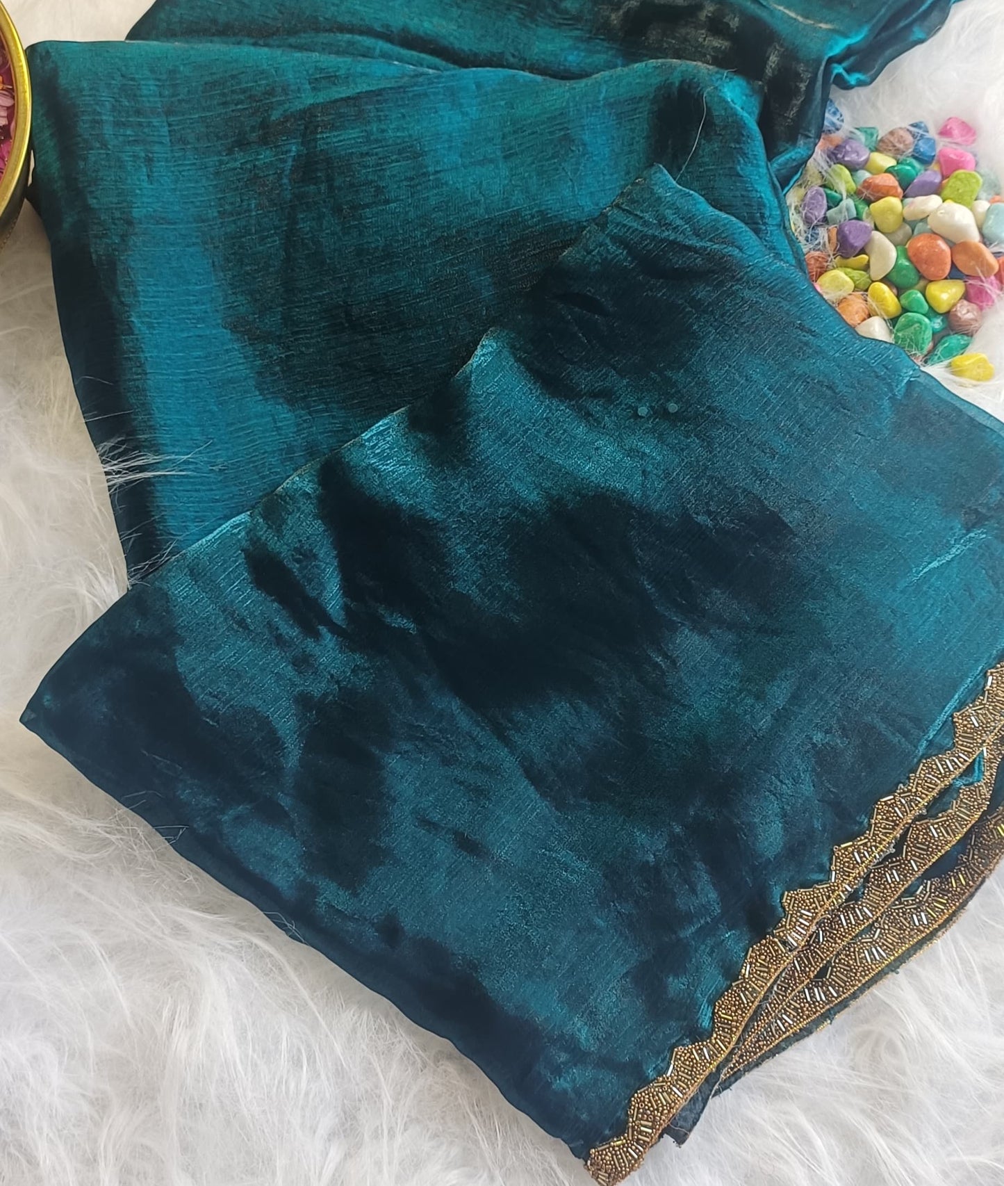 Deep Teal Handwoven Silk Saree