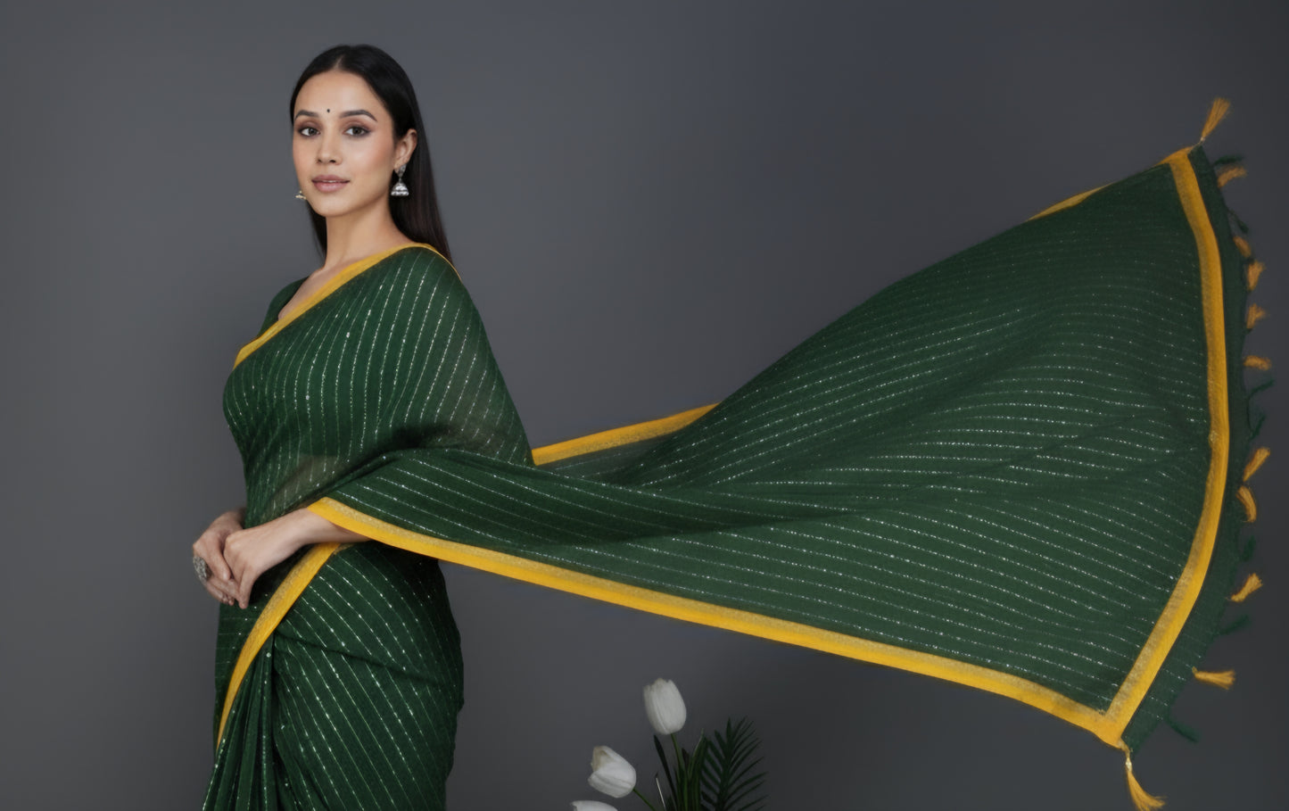 Emerald Sparkle Stripes Saree