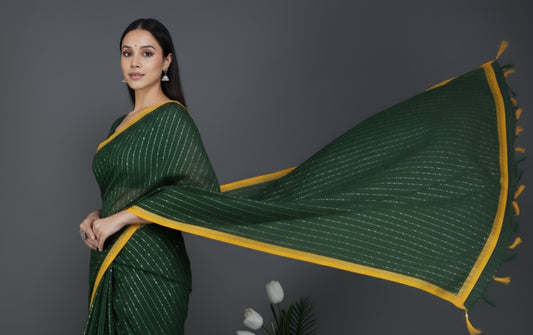 Emerald Sparkle Stripes Saree