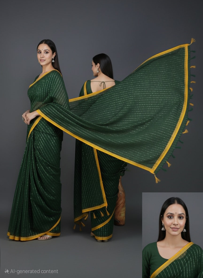 Olive Glow Sequin Saree