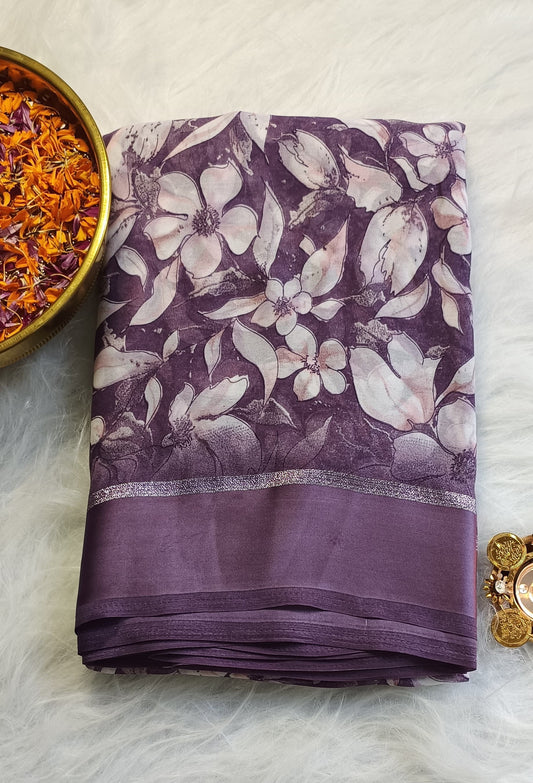Purple Blossom Soft Silk
Printed Saree