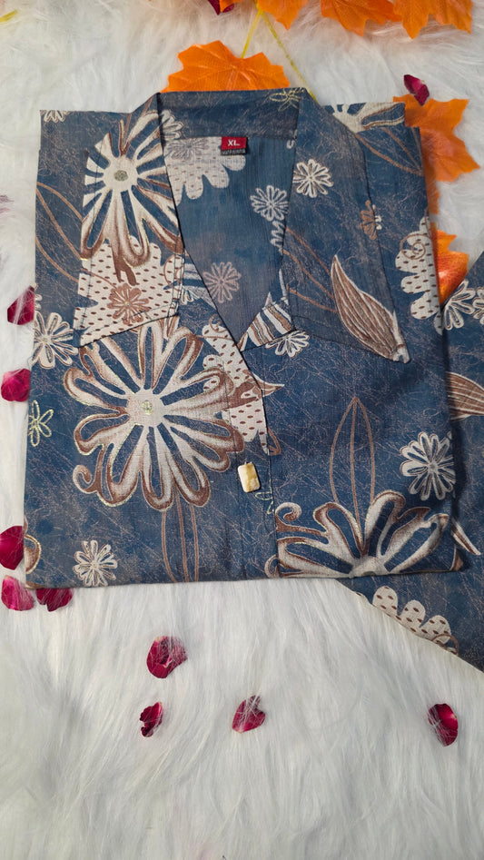Blue Floral Printed