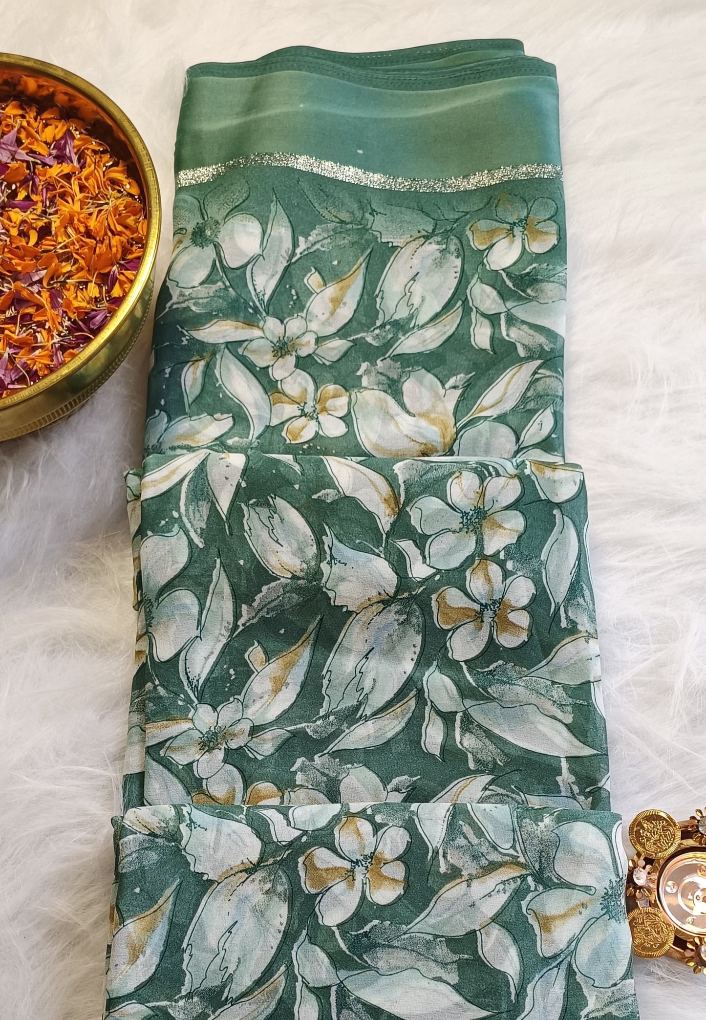 Green Blossom Soft Silk
Printed Saree