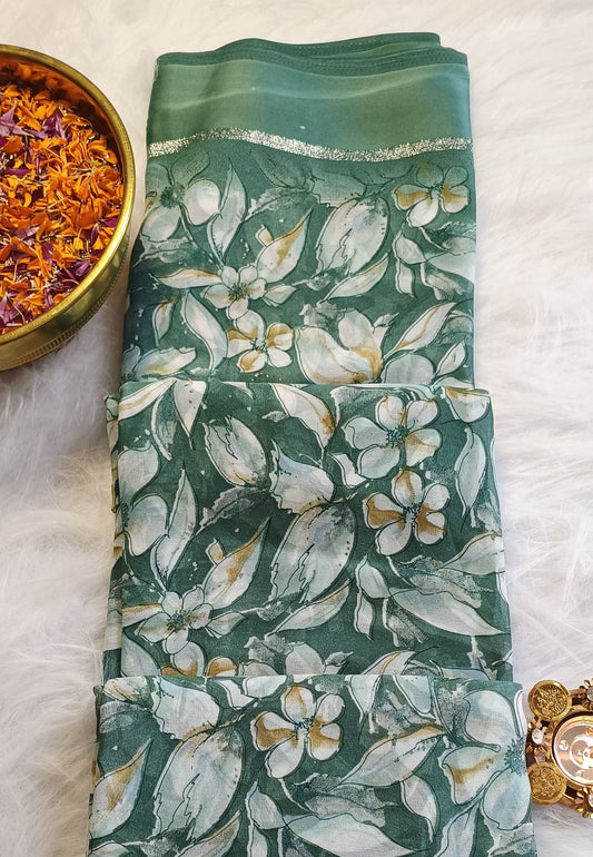 Green Blossom Soft Silk
Printed Saree