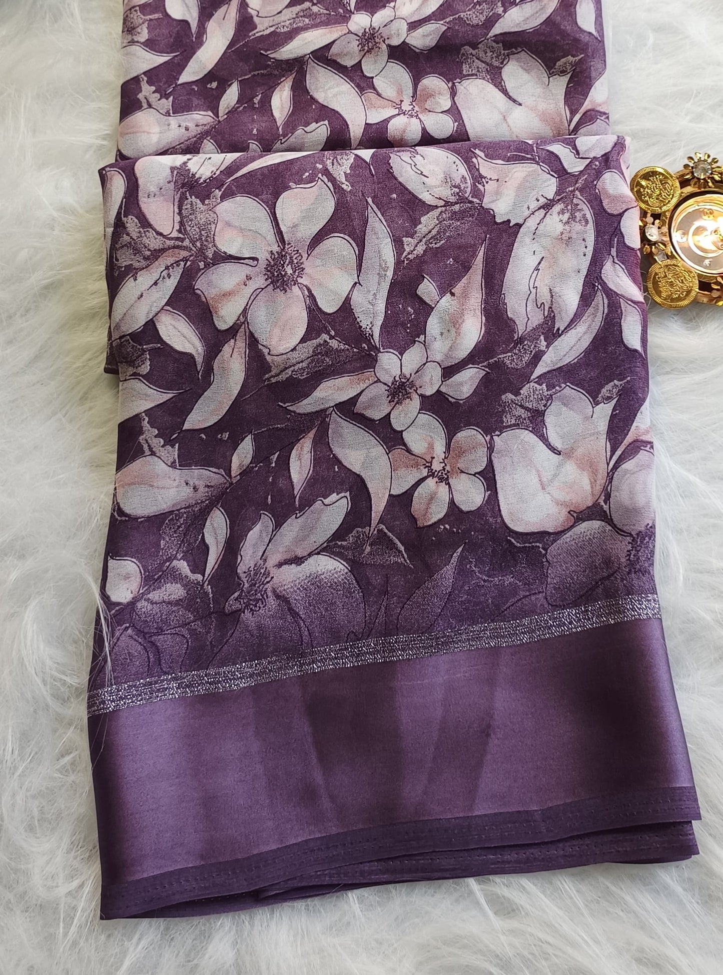 Purple Blossom Soft Silk
Printed Saree