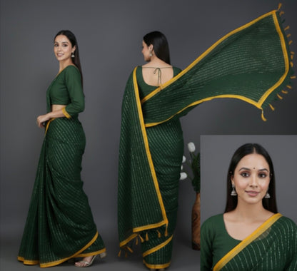 Emerald Sparkle Stripes Saree