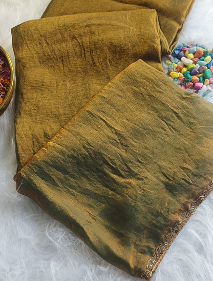 Antique Gold & Olive Dual-Tone Silk Saree