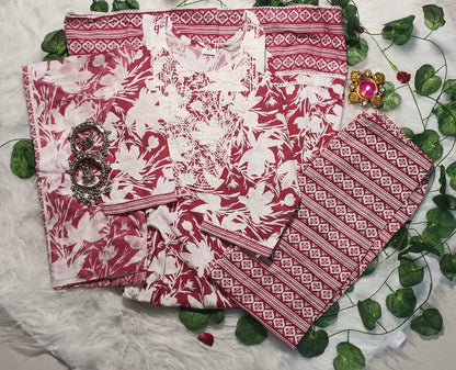 Elegant Peach & White Cotton Suit Set