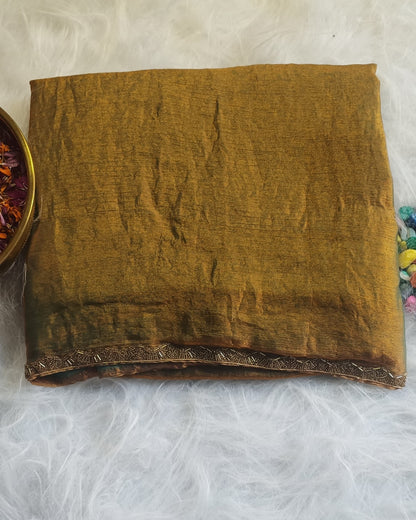 Antique Gold & Olive Dual-Tone Silk Saree