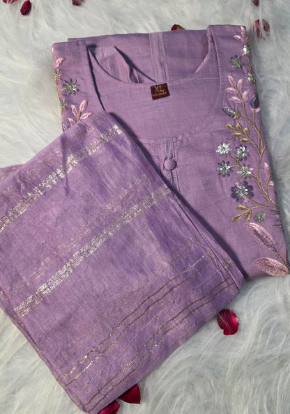 Lavender Embroidered Kurta Set