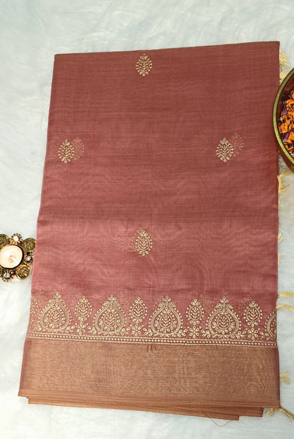 Rosewood Pink Cotton Saree with Zari & Embroidery