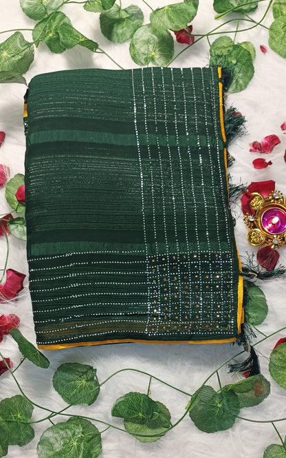 Emerald Sparkle Stripes Saree