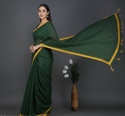 Emerald Sparkle Stripes Saree